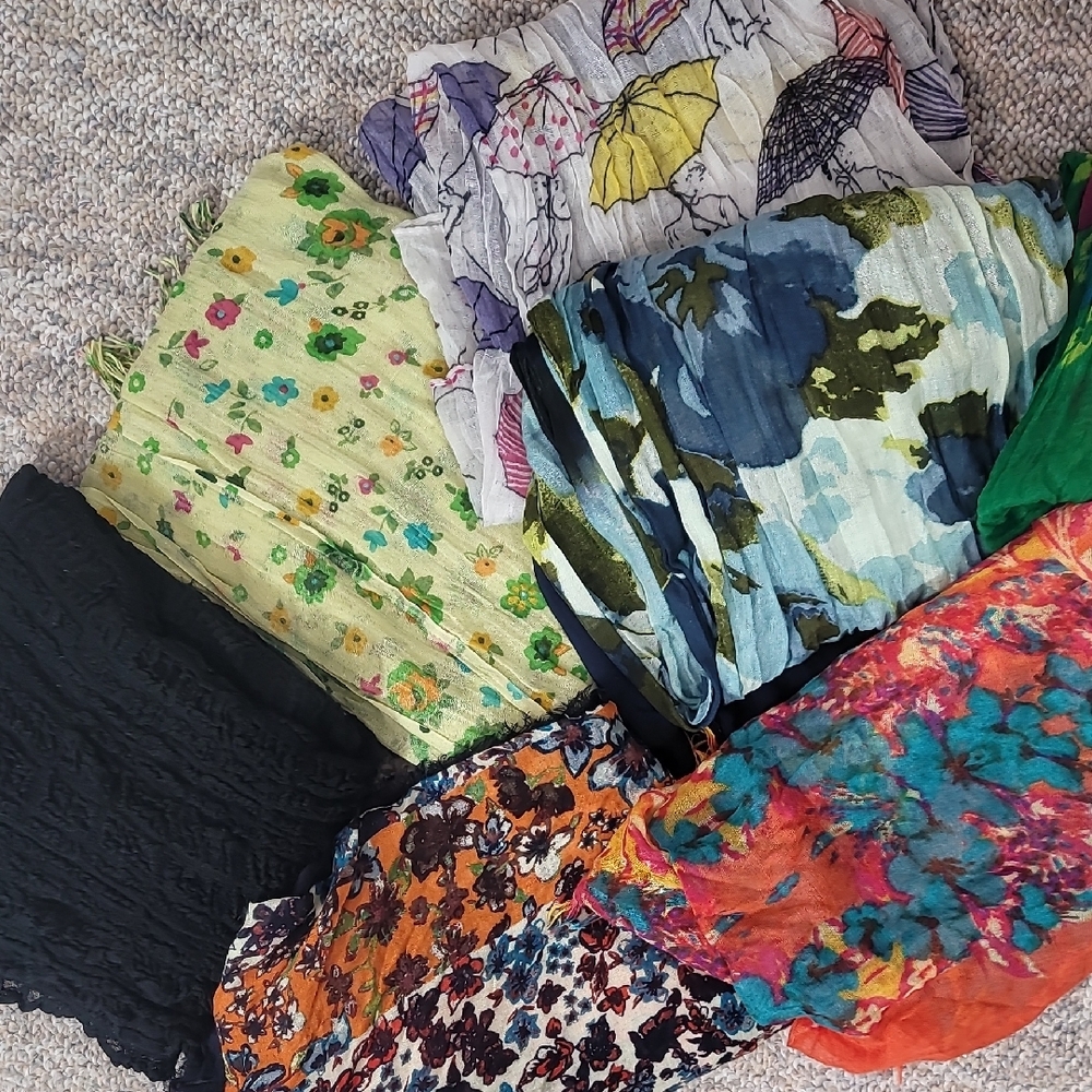 Bundle Of  7 Colorful Floral Print Scarves